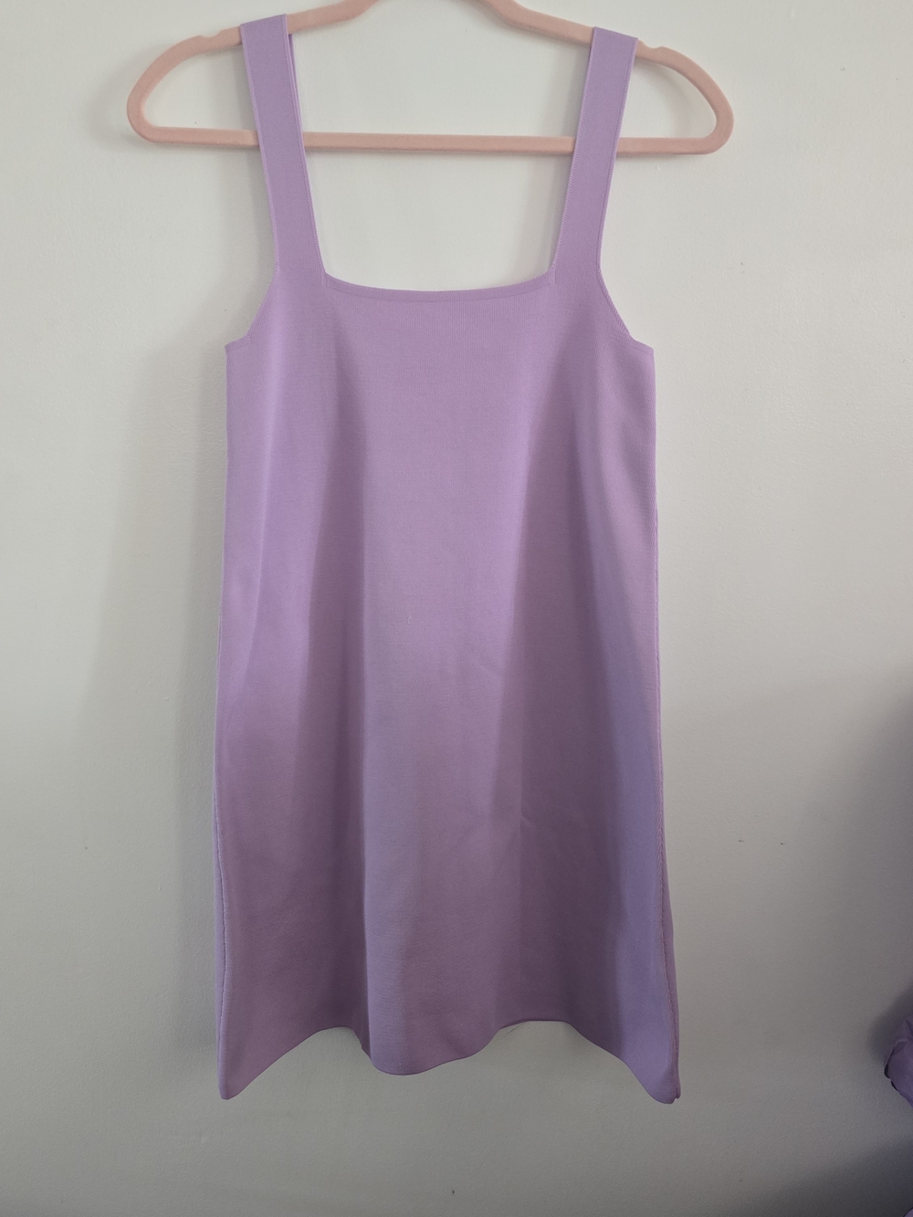 ZARA Purple Knit Square Neck Mini Dress S Lavender Wide Strap A-Line Shift